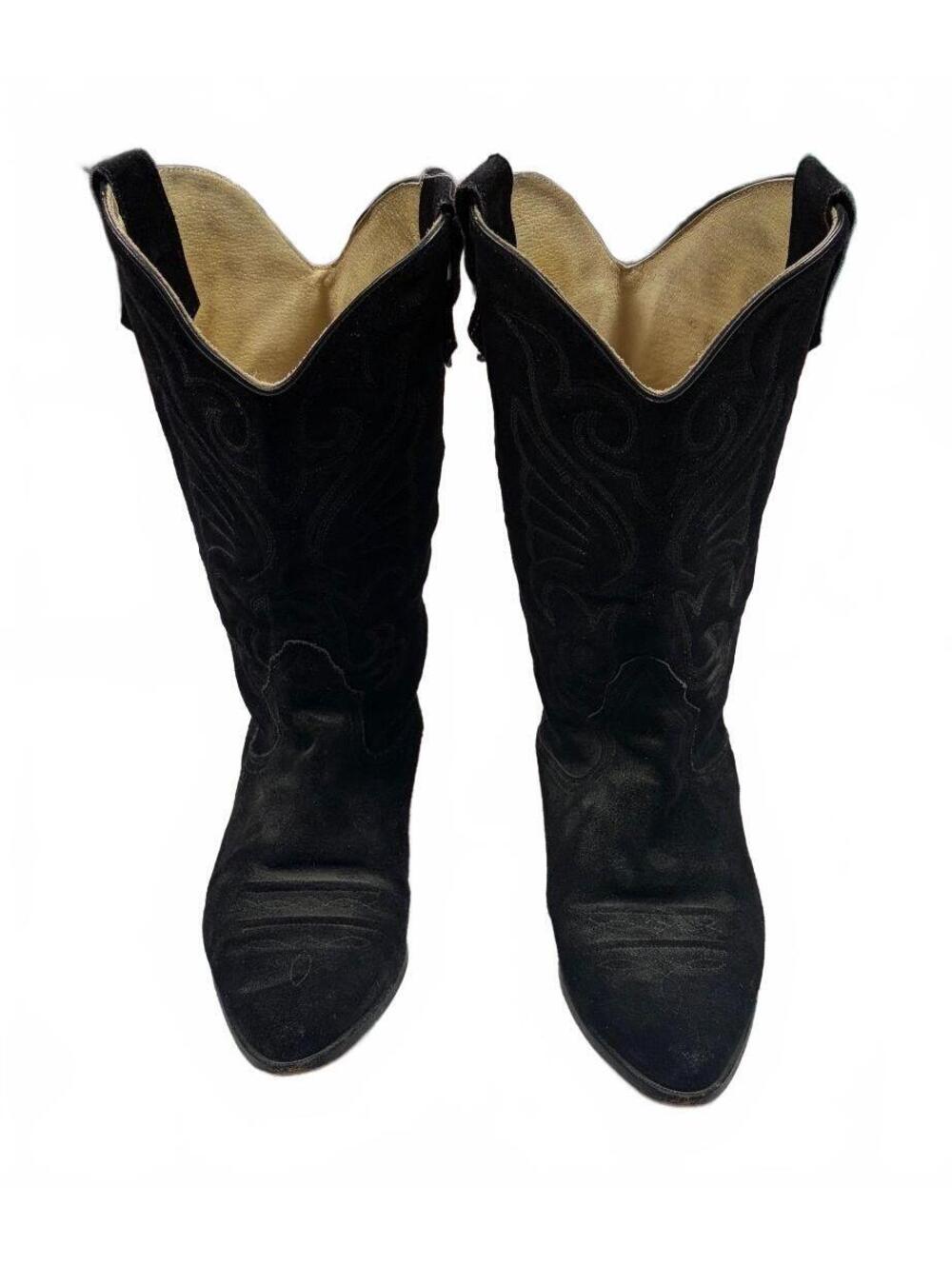 Vintage 90s Western Nordstrom Women's 10M Black Suede Embroidered Cowboy Boots
